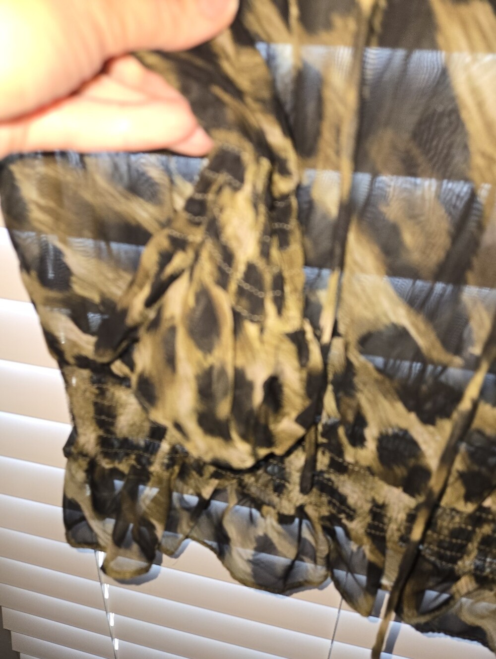Peppe Peluso Olive and Black Camo Studded Lace-Up Sheer Blouse - Picture 6 of 6
